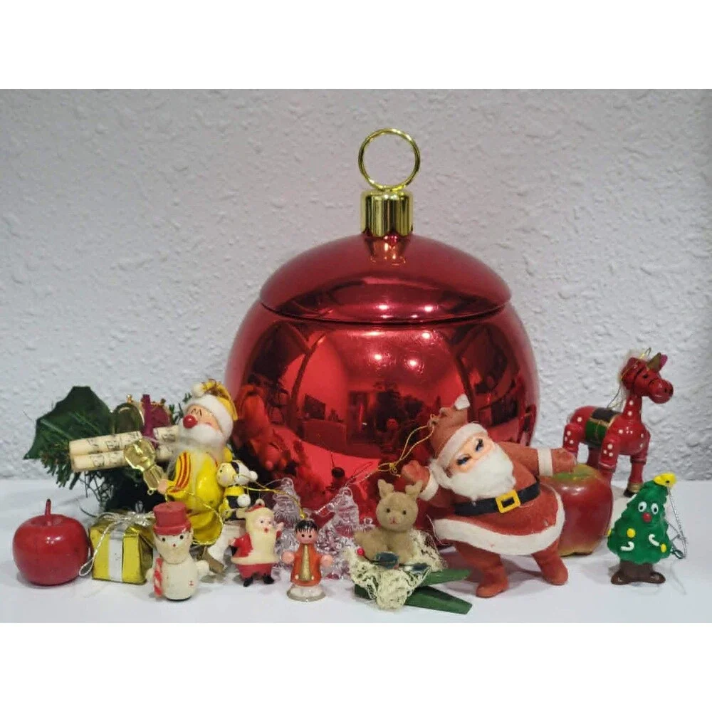 Teleflora Christmas Ball Planter Vase Ornament Bowl + vintage wood ornaments
